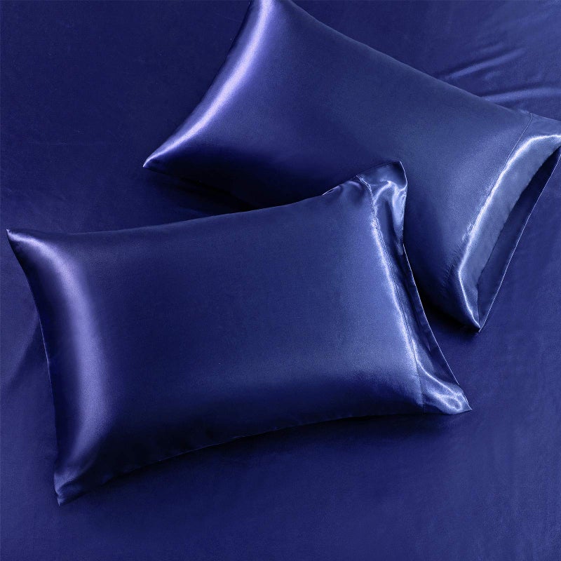 SiinvdaBZX 4Pcs Satin Sheet Set King Size Ultra Silky Soft Navy Blue Satin King Bed Sheets with Deep Pocket  1 Fitted Sheet  1 Flat Sheet  2 Envelope Closure Pillowcases - Image 3